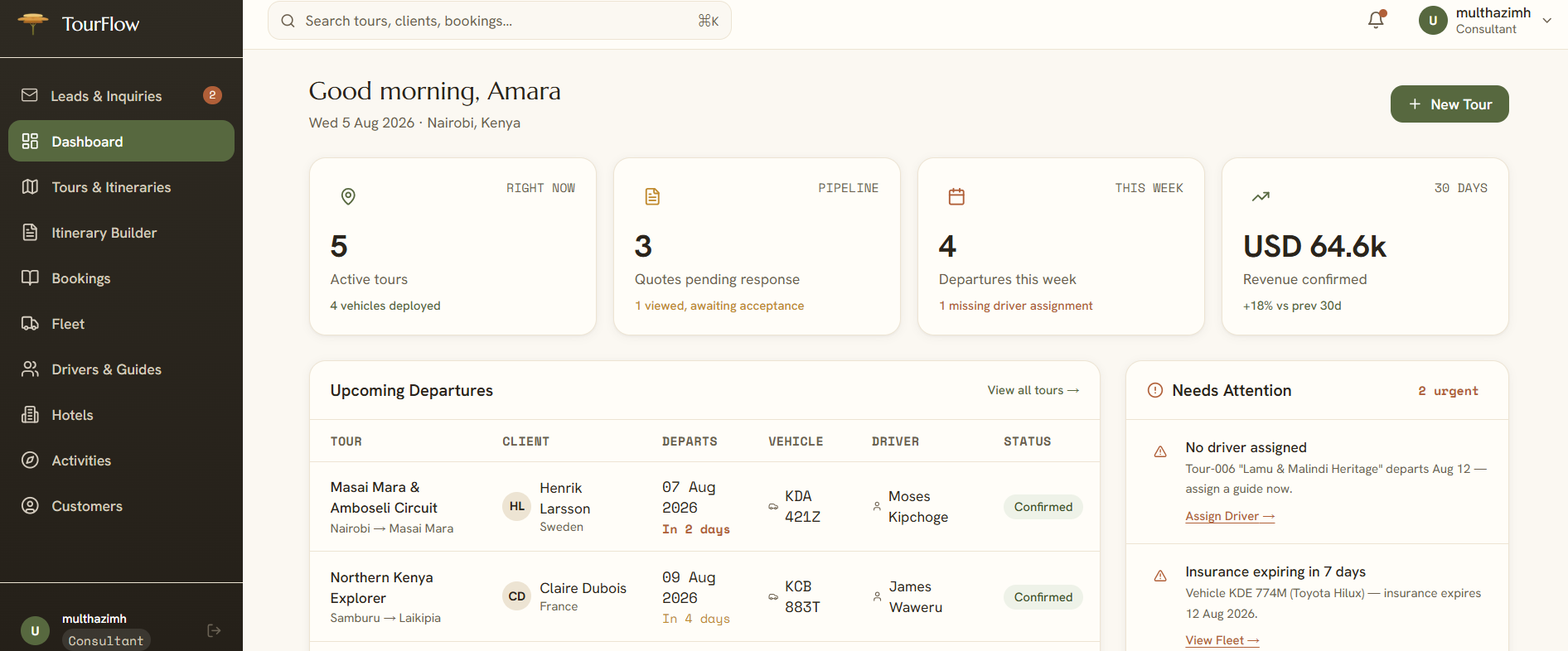 Safari operations dashboard product screenshot